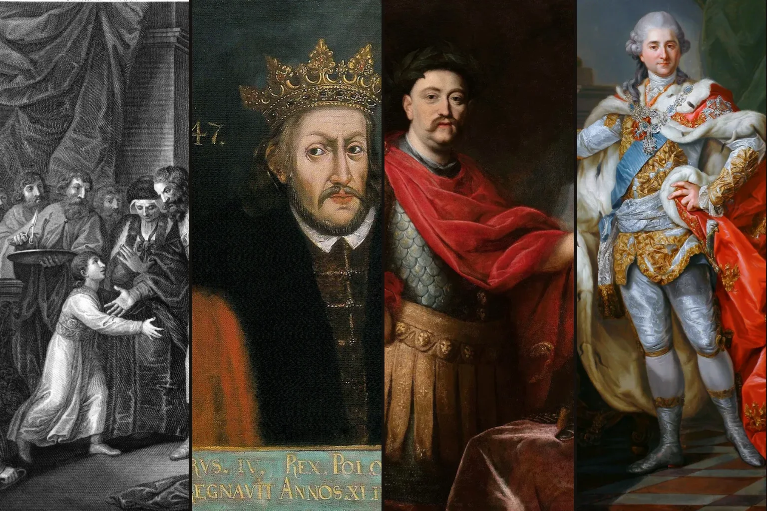 Portraits of Mieszko I, Casimir IV Jagiellon, John III Sobieski and Stanisław August Poniatowski